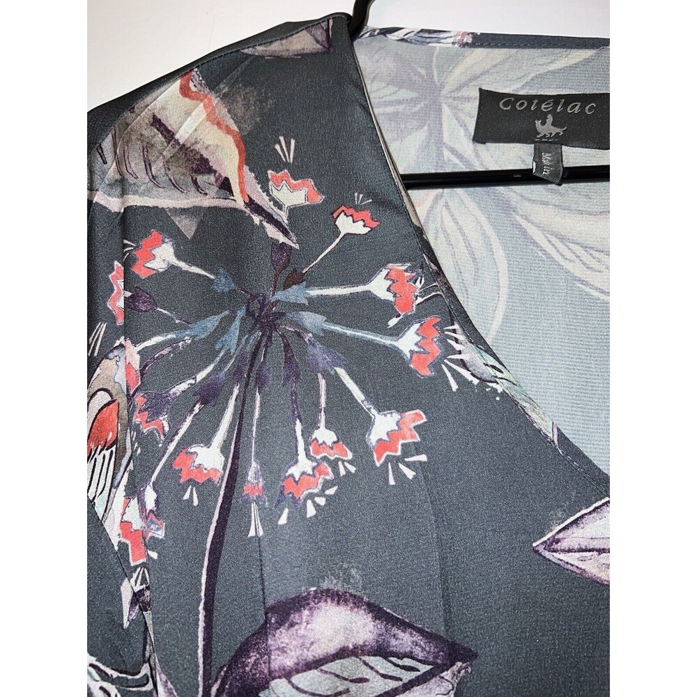 COTELAC Gray Whimsical Print Long Sleeve Dress 0